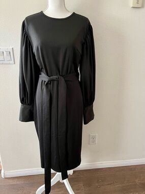 STYLEWE Black Long Sleeve Tie-Waist Midi Dress